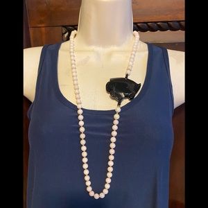 Pink Faux Pearl Necklace with Black Fish